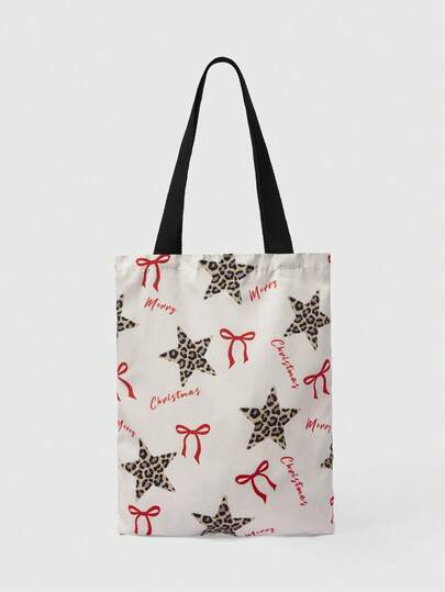Kawaii Reusable Canvas Tote Bag With Allover Print Eye/Moon/Star Pattern, Shoulder Bag Design Suitable For Shopping