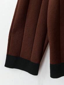 SHEIN LUNE Plus Size Contrast Trim Button Front Long Sleeve Top And Solid Color Pants Sweater Set - Multicolor - View 5