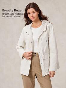 OutZeal 女式防水抽绳腰部翻盖口袋户外夹克徒步露营秋季 - 白色 - 查看 4