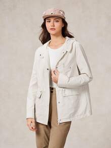 OutZeal 女式防水抽绳腰部翻盖口袋户外夹克徒步露营秋季 - 白色 - 查看 8