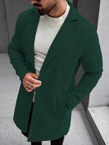 Manfinity Mode 男士纯色简约日常大衣，长袖，秋冬款 - 墨綠色 - 查看 5
