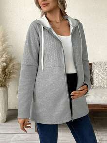 SHEIN Maternity Jacket With Zipper, Long Sleeve, Regular Fit, Autumn/Winter - Grey - View 6