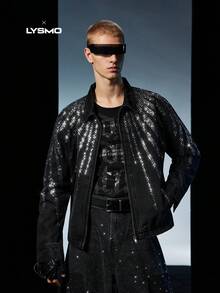 NEON BLANC Áo khoác denim dài tay nam đính đá lấp lánh hợp tác X-LYSMO - màu đen - Xem 4