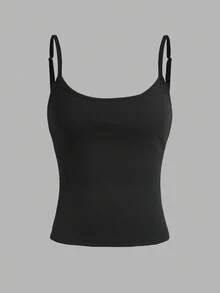 SHEIN EZwear 3 件套黑色短款吊带背心，性感紧身，适合夏季 - 黑色 - 查看 4