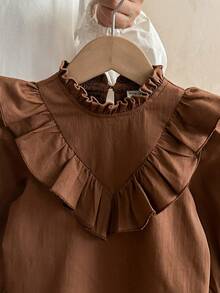 LMoss Kids Baby Girl Ruffled Casual Top, Suitable For Autumn/Winter Wear - Khaki - View 4