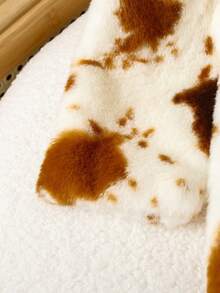 Elladie kids 1 件年轻女孩冬季人造皮草大衣，蓬松奶牛图案复古优雅奢华百搭保暖外套 - 彩色 - 查看 9