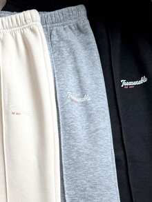 SHEIN Vacaura 3 件套女童紧身裤套装，时尚喇叭裤设计，字母印花，适合日常穿着