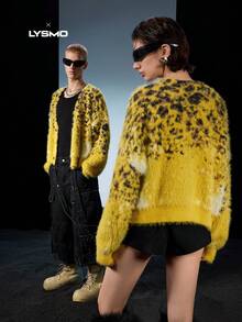 NEON BLANC 男士豹纹单排扣针织开衫，秋冬款，情侣装 - 黃色 - 查看 2