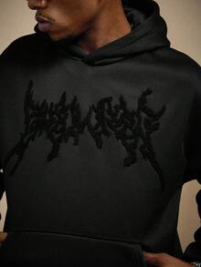 PAVTROS Manfinity Streetrush 男士街头风流行INS街头风流行图案植绒连帽衫，适合户外音乐节、夜店、酒吧，可作为男友/老公礼物、周年纪念礼物，黑色，街头风，保暖，圣诞节Y2K黑色Emo连帽衫，长袖上衣 - 黑色 - 查看 8