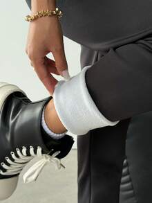 SHEIN Teen Girls' Casual Sports Style Letter Print High Waist Thermal Lined Warm Leggings, Autumn/Winter - Black - View 5