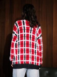 Airlisse Cardigan Longgar Motif Kotak-kotak Kasual, Cocok untuk Beraktivitas Sehari-hari, Musim Gugur/Dingin - MultiWarna - View 6