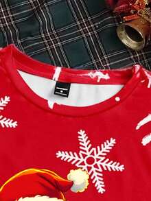 Manfinity Joysei Camiseta de manga corta de cuello redondo con estampado casual de Papá Noel y copos de nieve para hombres, Navidad