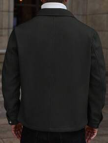 Manfinity Homme Men's Casual Solid Color Zip-Up Collar Long Sleeve Overcoat - Black - View 2