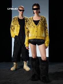 NEON BLANC 男士豹纹单排扣针织开衫，秋冬款，情侣装 - 黃色 - 查看 3