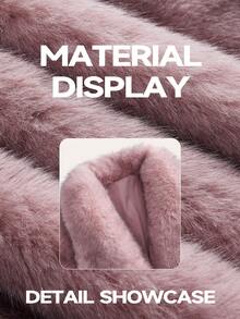 Anewsta 女士优雅时尚狐狸毛领长袖皮草外套，冬季 - 淺粉色 - 查看 6