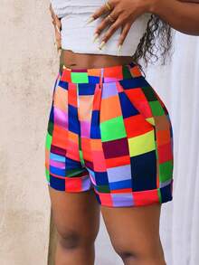 BamGleam Women's Casual Plaid Print Versatile Shorts, Daily Wear - Multicolor - View 5