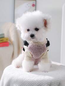 PETSIN 一件宠物服装，猫狗通用，配有可抽绳背心和粉白撞色外套，适合秋冬季节穿着。 - 粉白 - 查看 6