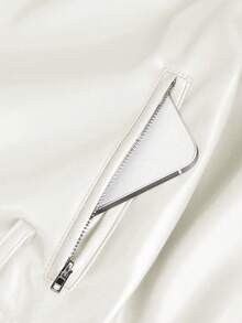 Sweetra Encore Red Loose Design PU Leather Jacket - White - View 4