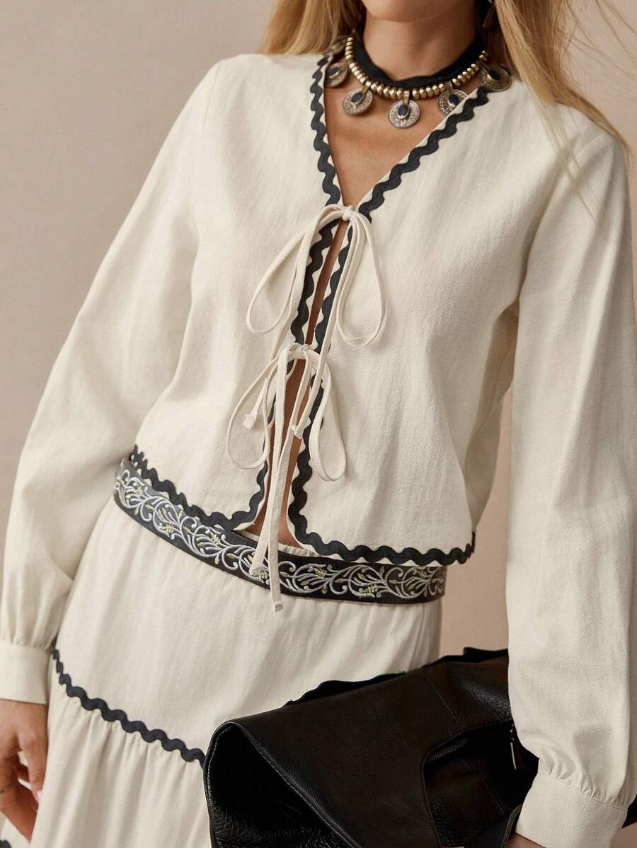 Florisole Completo casual in cotone da donna composto da cardigan con scollo a V e balze a contrasto e gonna lunga asimmetrica, adatto per il ritorno a scuola in inverno - Albicocca - Visualizzare 1