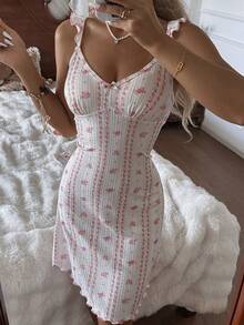 CottageSlumber Váy ngủ nữ lãng mạn in hoa hồng và tay bồng bềnh - trắng - Xem 3