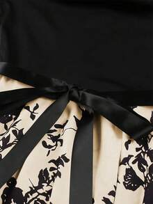 EMERY ROSE Women Elegant Floral Print Round Neck Long-Sleeved Dress With Large Swing Hem For Spring/Summer Maxi Women Outfit - Apricot - View 3