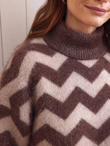 SHEIN Clasi Women's Casual Colorblock Striped Turtleneck Sweater, Autumn/Winter - Brown - View 7