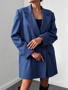 EURMUSE 翻領線條西裝外套 - 寶藍色 - 查看 5