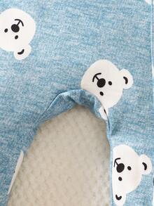 SHEIN 2 件套新生儿男女通用卡通熊印花长袖连体衣带帽，适合春、夏、秋、冬日常穿着、生日派对、摄影 - 藍色 - 查看 6