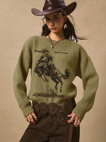 Easelle 绿色印花休闲长袖毛衣，女士套头衫，女士牛仔上衣，女士西部服饰 - 綠色 - 查看 8