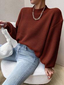 Maglione a maniche lunghe in maglia tinta unita minimalista da tutti i giorni per donna