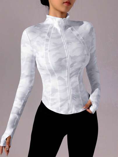 SHEIN Sovereign Charm Women Printed Zip Up Long Sleeve Sports Jacket