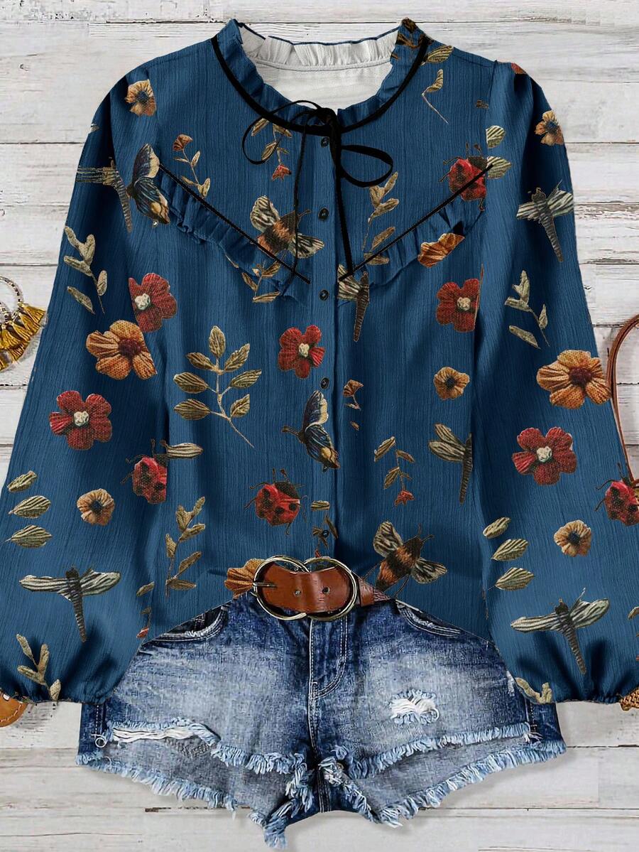 Linhara Cămașă elegantă de vară, mărime mare, cu imprimeu floral - Multicolor - Vizualizare 1