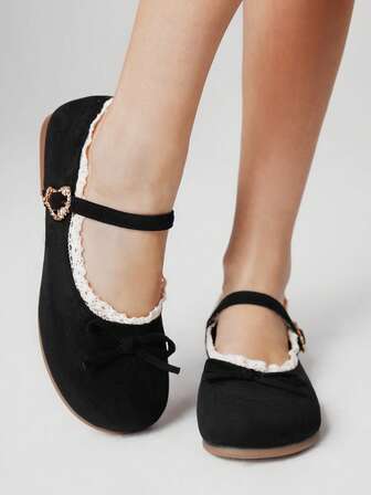 Kawaii Brown Loafers Closed Toe Mary Jane Leather Shoes, Bow Lolita Ballet Flats For Women