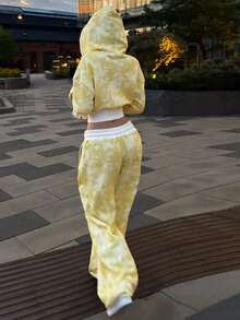 Rovax 2pcs Women Sweatshirt & Pants Set, Yellow Ombre Print Long Sleeve Top & Trousers - Multicolor - View 2