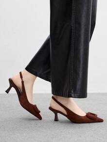 CUCCOO BIZCHIC Sandálias de Salto Alto Estileto Sem Calcanhar com Tira no Tornozelo, Bico Fino, Minimalistas e Elegantes - Castanho - Visão 9