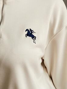 Vionelle 大码女式纯色马刺绣拉链宽松休闲运动衫