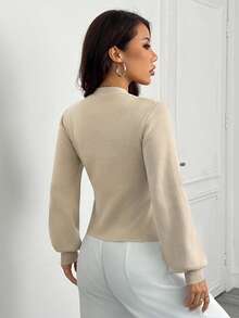 SHEIN PETITE Women's Light Brown Knit Sweater, Casual Elegant Version, Waist-Cinching Slimming, Suitable For Autumn/Winter Daily Wear,Thanksgiving - Brown - View 2