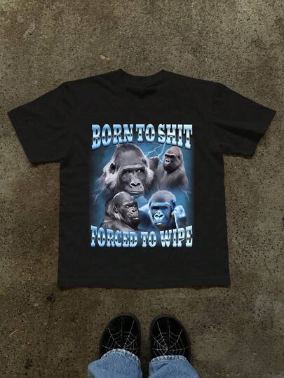 Glimmora 动漫天生凳子被迫擦拭漫画大猩猩图案T恤时尚短袖T恤女士休闲T恤