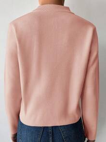 SHEIN Cottnline Women's Solid Color Half Zip Sweater - Coral Pink - View 2