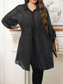 Reflora Cămașă lungă, lejeră, cu imprimeu complet, pentru femei, mărime plus, casual, pentru naveta de zi cu zi, primăvară/toamnă