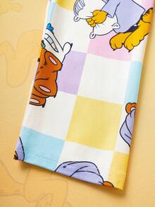 GARFIELD | SHEIN Set Piyama Musim Gugur/Dingin untuk Anak Perempuan Remaja Motif Kartun Beruang Kotak-kotak Warna-warni Atasan Lengan Panjang Berkerah dan Celana Panjang Lebar - MultiWarna - View 6