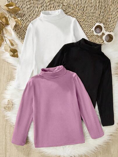 Mädchen Kleinkind Rollkragen Strick Unterhemd, weicher und bequemer Strickstoff, Rollkragenkonstruktion schützt effektiv den Hals der Mädchen vor Kälte, einfaches und klassisches Design passend für verschiedene Lagen und Oberbekleidung, geeignet für den täglichen Lässig-Trag, Outdoor-Aktivitäten, Herbst/Winter Saison