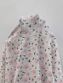 CottageSlumber Vestido de mujer con encaje de contraste, volantes y espalda descubierta con estampado de flores de cerezo rosa - Rosa Pálido - Ver 8
