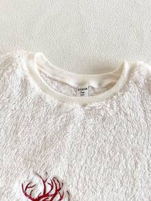 SHEIN 2 Stücke/Set Elegante minimalistische Weihnachts-Hirsch-Buchstaben karierte Stickerei Langarm-Top und kuschelige karierte Hose Lässig bequeme Pyjamas für Teenager-Mädchen