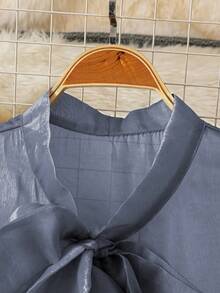 DreamSkyne Plus Size Women Beaded Bow Flare Sleeve Blouse Shirt