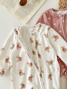 Newborn Baby Girl Cute Casual Knit Cartoon Pattern Striped Long Sleeve Romper