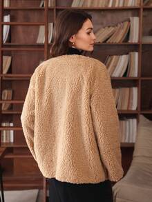 Louniche Áo khoác cardigan dáng rộng, cài nút tương phản, dáng suông, thời trang thường ngày, đi làm hàng ngày cho nữ, thu/đông - Màu be - Xem 2