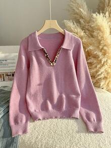 Genkimix Kids 少女梅红色 V 领插肩袖毛衣 - 紫色 - 查看 8
