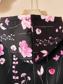 SHEIN Vintaside Kids 女童连帽加厚复古碎花中长保暖外套，秋冬、假日、夏季、旅行皆宜，女童碎花外套，女童抓绒外套，女童保暖内衬外套，女童冬季外套 - 黑色 - 查看 5