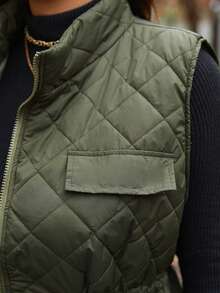 Calvaya Damen Cargo Weste mit Kordelzug Taille und Taschen in Große Größen, Steppweste, Winterkleidung Herbstkleidung, für Weihnachten - Armeegrün - Übersicht 5